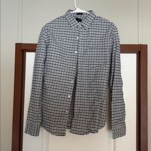 J. Crew Navy and White Plaid Button Down Shirt Slim Oxford Large